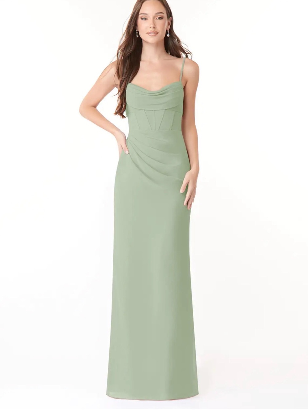 Azazie Sage Green Cowl Neck Maxi Dress